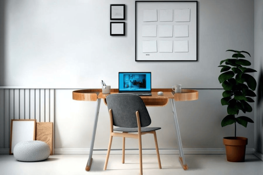 Luxo e Sofisticação: Elevato Casa chega ao site da Elevato 9 Escrivaninha Cosmo Meridiano Design em madeira e aço, em ambiente minimalista de home office.