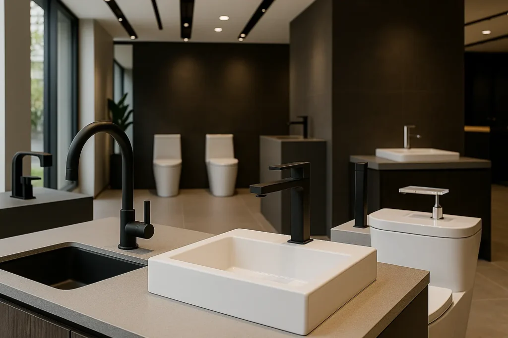 Docol ou Deca? Veja o Comparativo Completo Antes de Comprar 1 com torneira de design, cuba elegante e vaso sanitário sofisticado em ambiente clean.