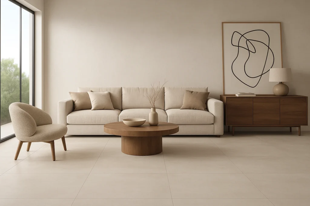 Portobello: Porcelanatos e Revestimentos de Alta Qualidade para Todos os Ambientes 7 Sala de estar moderna com porcelanato Portobello, destacando sofisticação e conforto.