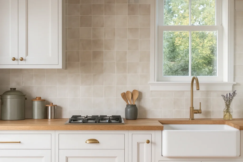 Marrakesh Decortiles: Descubra o revestimento que é tendência na decoração 1 Ambiente de cozinha moderna com revestimento Marrakesh Off White Decortiles, iluminação natural e detalhes minimalistas.