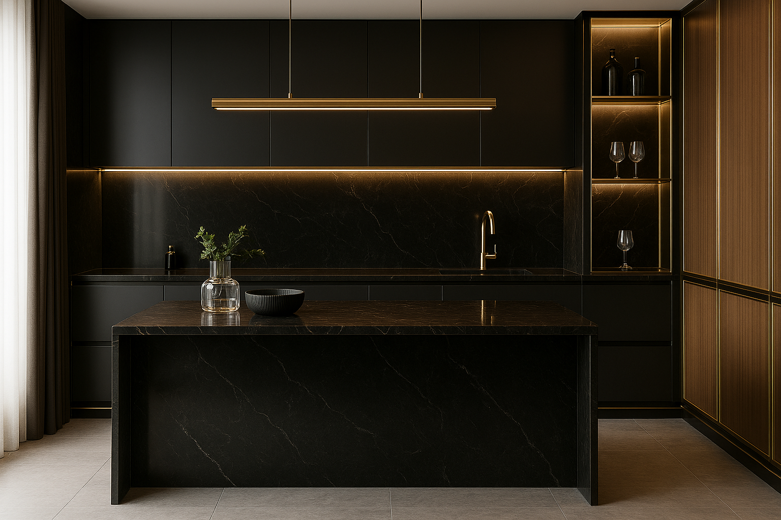 Porcelanato Preto na Cozinha: Dicas de Estilo e combinações Luxuosas