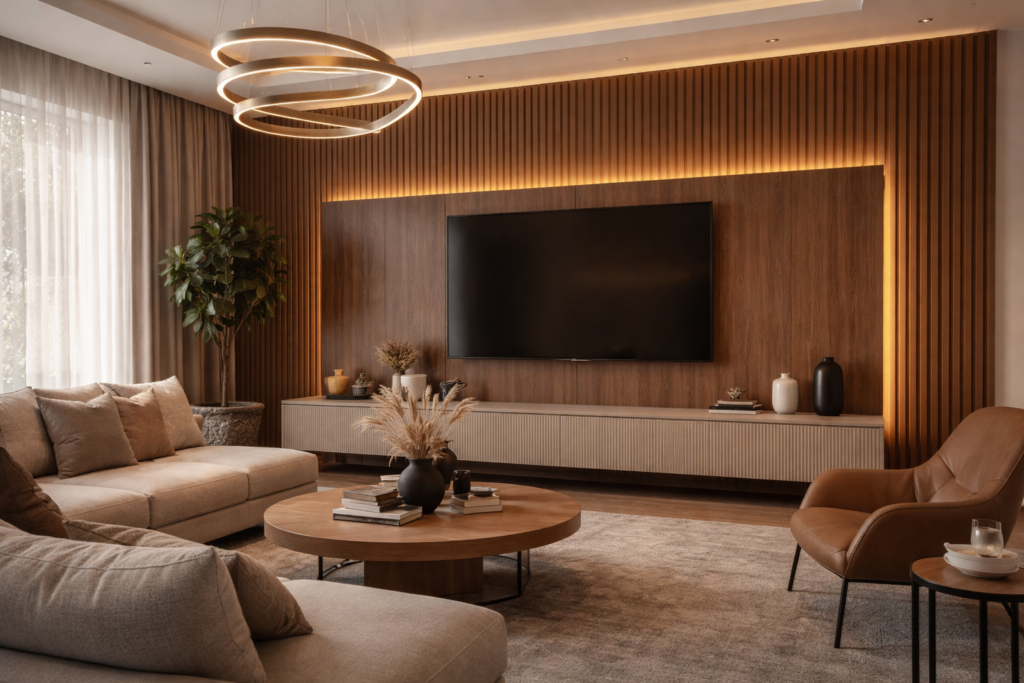 Painel Ripado na sala: dicas de decoração para um ambiente elegante e acolhedor